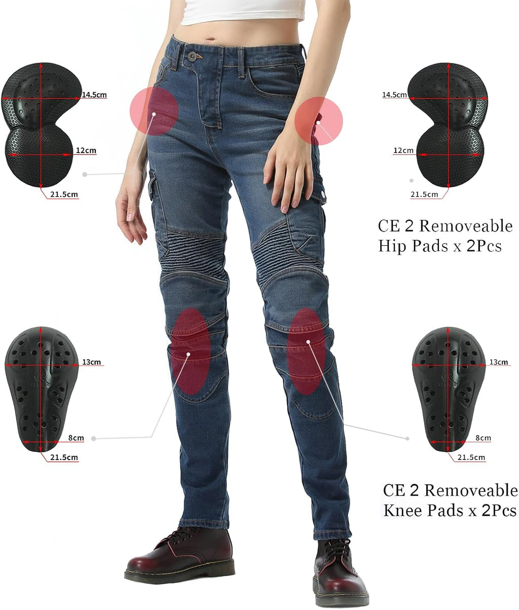 LOMENG Motorcycle Riding Pants Women with CE Level 2 Removable Armor