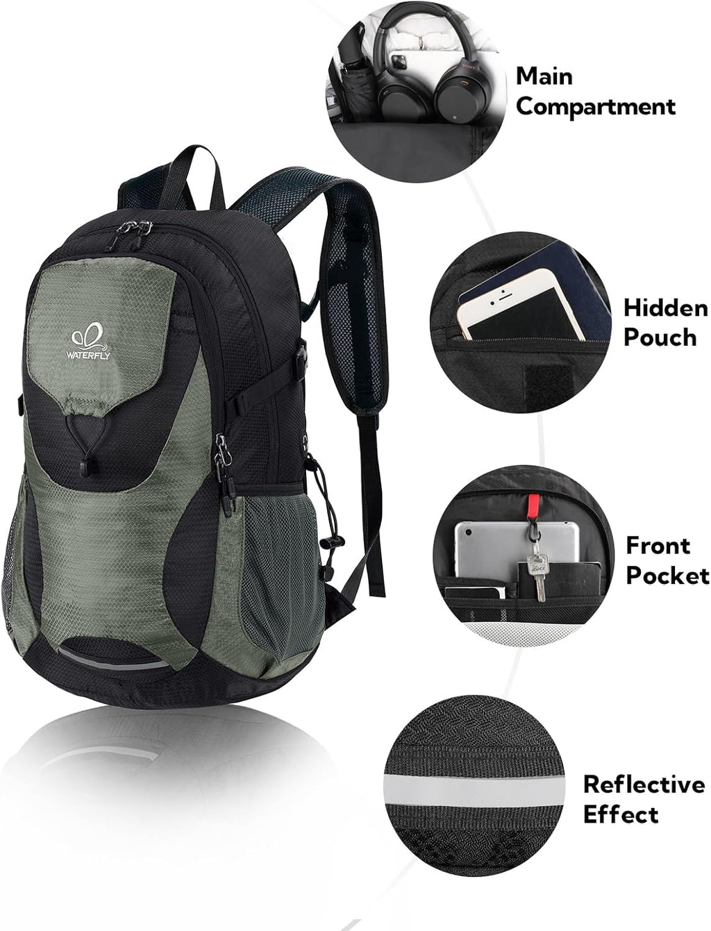 WATERFLY Lightweight Packable Hiking Backpack, 30L Day Pack