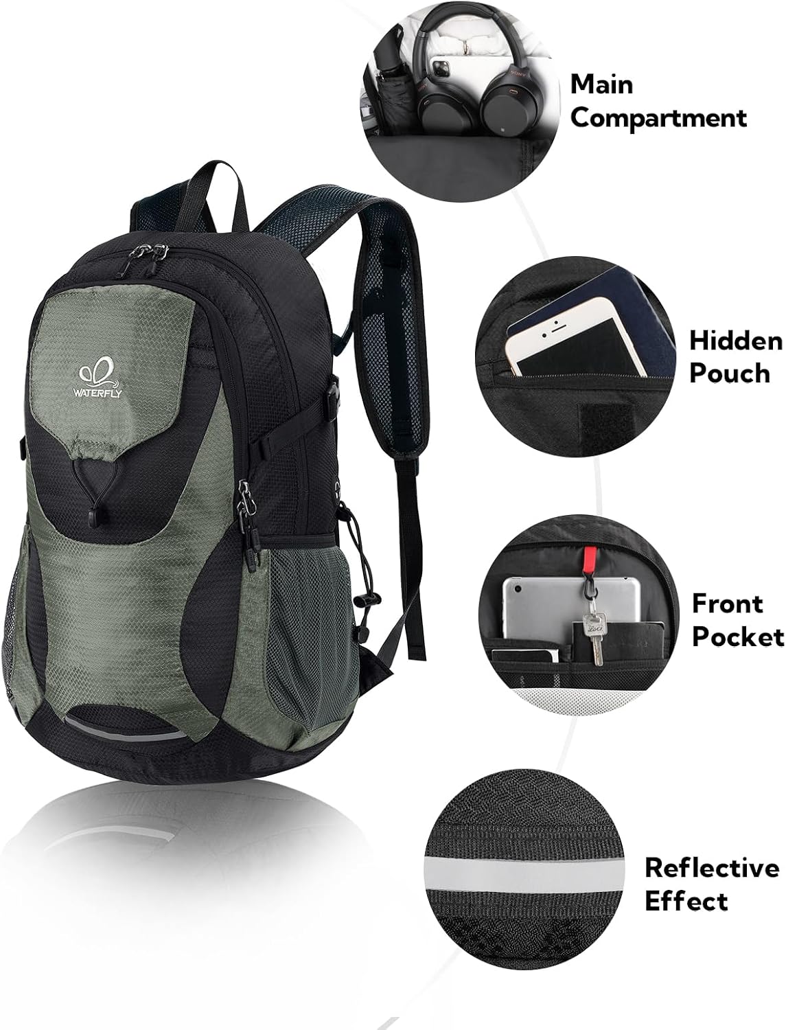 WATERFLY Lightweight Packable Hiking Backpack, 30L Day Pack