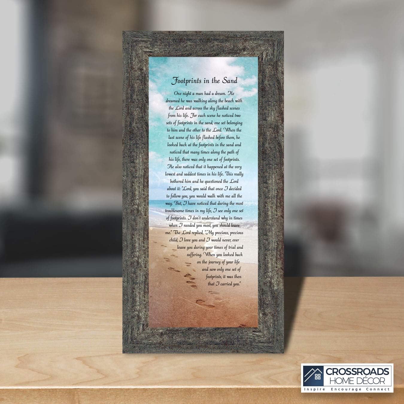 Footprints in the Sand Inspirational Wall Art, Beach Decor, Christian Gifts for Women and Men, Christian Wall Decor, Get Well Soon, Encouraging Scripture Wall Art, Framed Sympathy Gift 7349BW