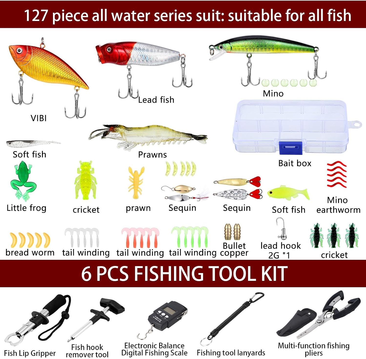 Sosation 482 Pcs Fishing Sling Tackle Bag Set Fish Tackle Box Backpack Storage Fishing Gear and Equipment Included Fish Hook Remover Tool Lures Lip Gripper, Gift for Men