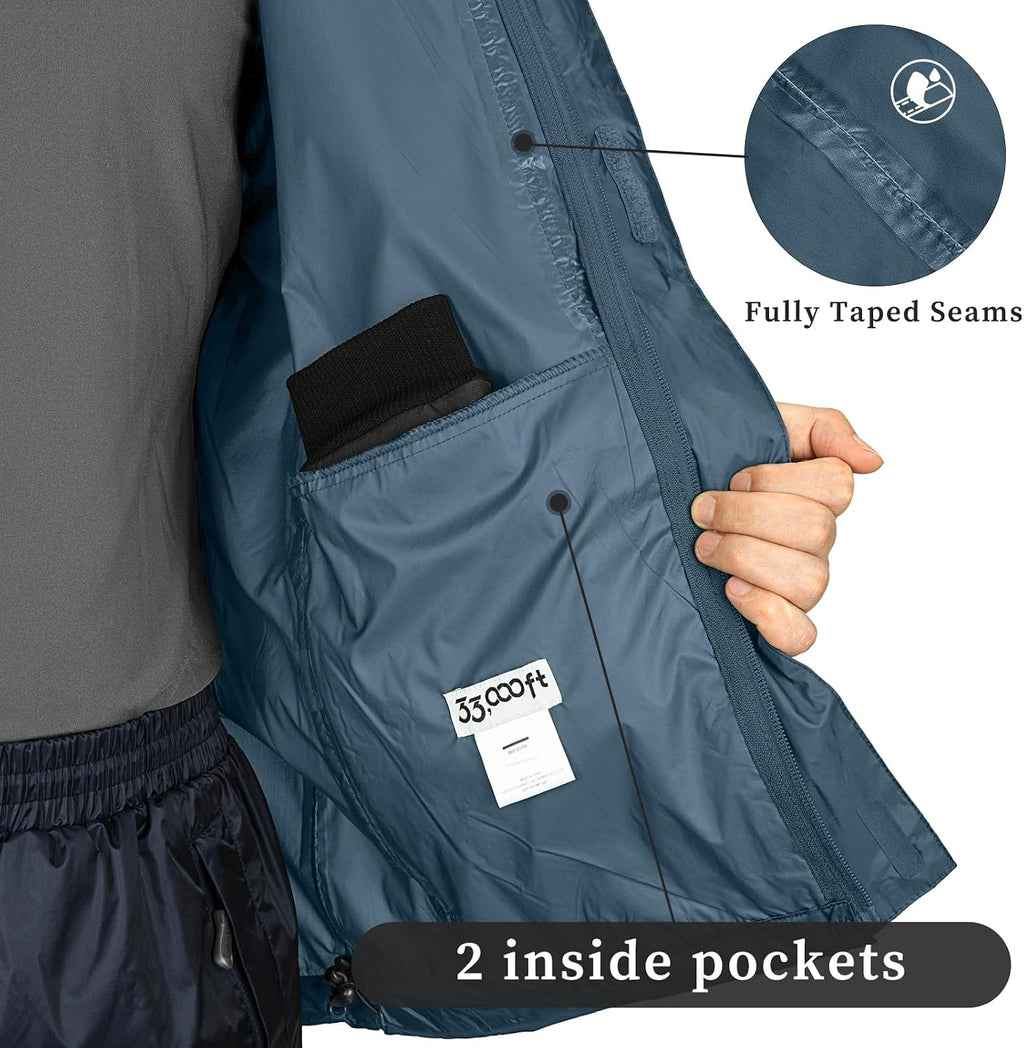 33,000ft Men's Packable Rain Jacket Lightweight Waterproof Golf Raincoat