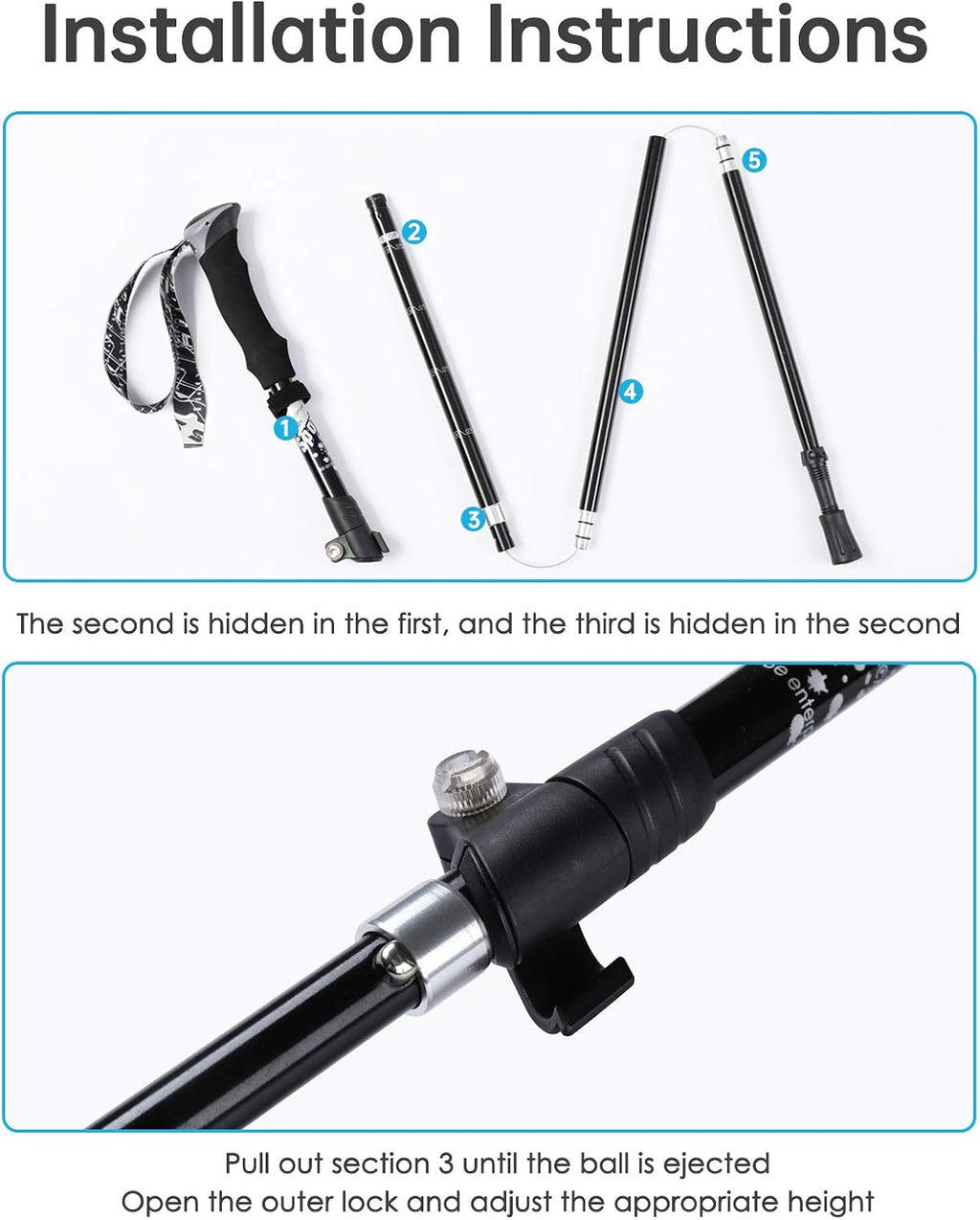 Trekking Poles Collapsible Hiking Poles - Lightweight Aircraft-Grade Aluminum Adjustable Hiking Sticks with Quick Lock System, Ultralight Walking Sticks for Women, Men & Seniors