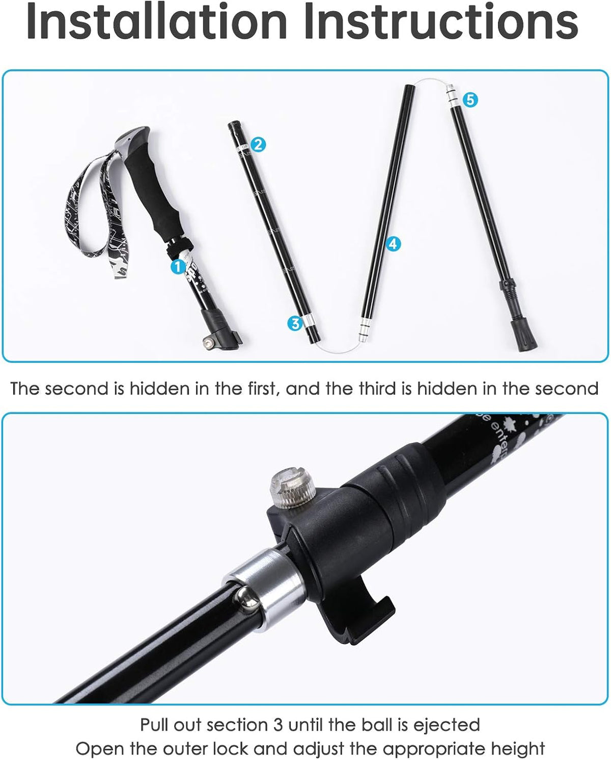 Trekking Poles Collapsible Hiking Poles - Lightweight Aircraft-Grade Aluminum Adjustable Hiking Sticks with Quick Lock System, Ultralight Walking Sticks for Women, Men & Seniors