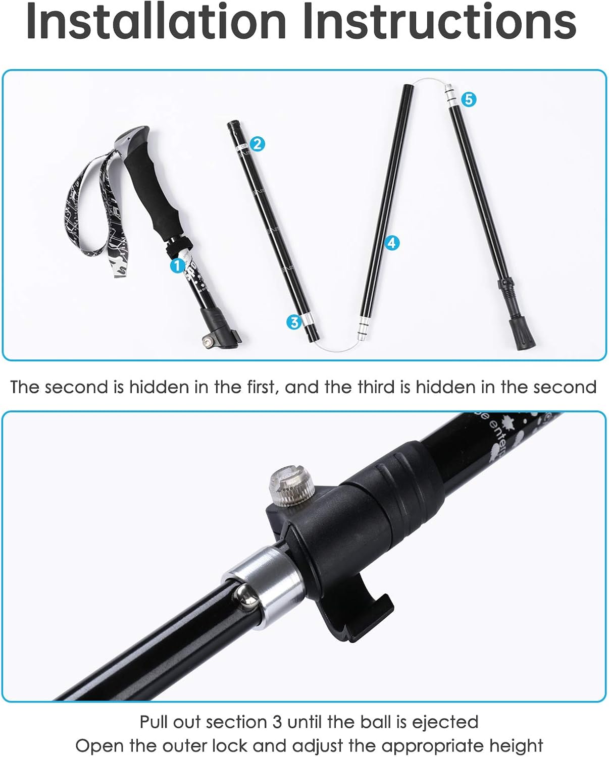 Trekking Poles Collapsible Hiking Poles - Lightweight Aircraft-Grade Aluminum Adjustable Hiking Sticks with Quick Lock System, Ultralight Walking Sticks for Women, Men & Seniors