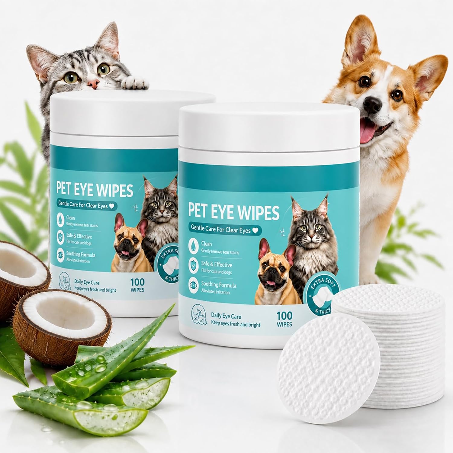 Pets Eye Wipes,Eye Defense Wipes,Tear Stain Remover for Pet,Gentle Textured Eyes Area Wipes with Aloe Vera and Chamomile for Eye Dirt,Daily Cleaning Wipe