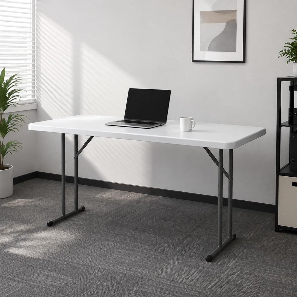 Folding Table 5FT Narrow Portable Plastic Heavy Duty Table HDPE Tabletop Rectangle Seminar Table with Carrying Handle Indoor Outdoor for Training, Buffet,Home Office, Camping, Party