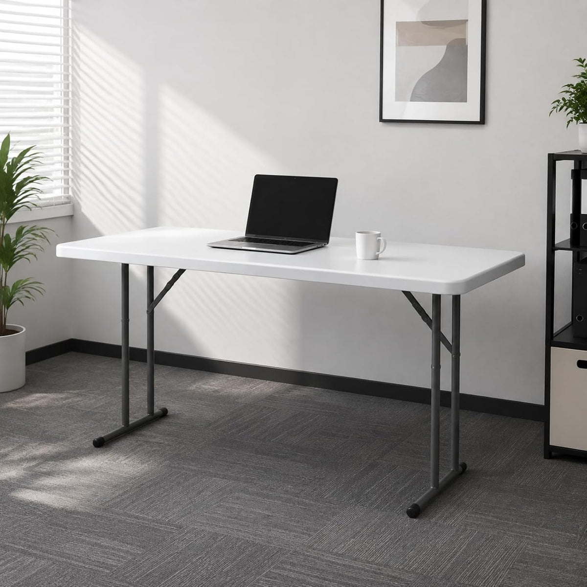 Folding Table 5FT Narrow Portable Plastic Heavy Duty Table HDPE Tabletop Rectangle Seminar Table with Carrying Handle Indoor Outdoor for Training, Buffet,Home Office, Camping, Party