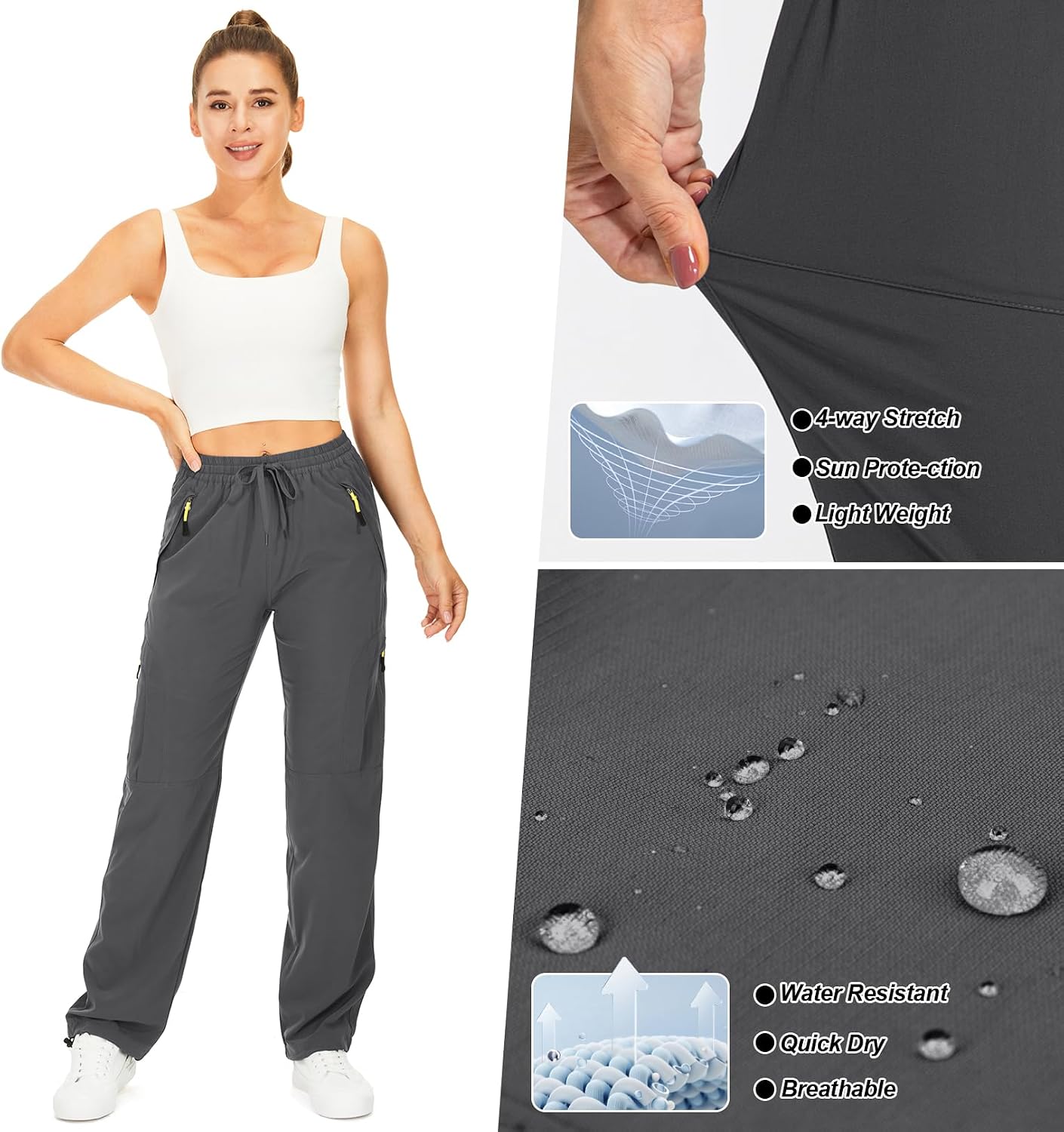 Toomett Women‘s Hiking Cargo Pants UPF 50 Quick Dry with Zipper Pockets