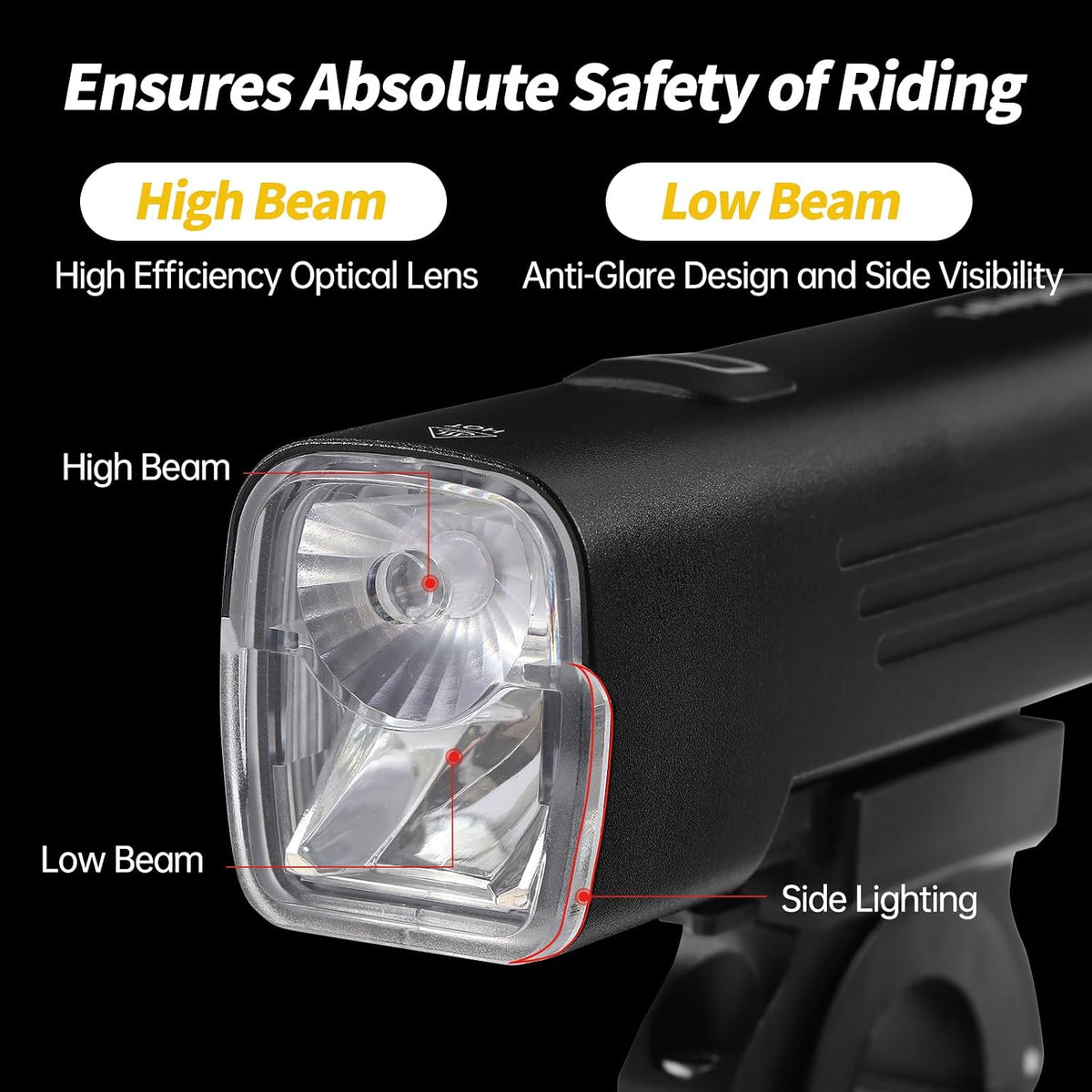 Super Bright Bike Lights for Night Riding, 2 Powerful LED for High Beam Low Beam Bicycle Lights, 6000mAh USB-C Rechargeable Bike Headlight, Smart Brake Bike Taillight, IPX6 Waterproof & Aluminum Alloy