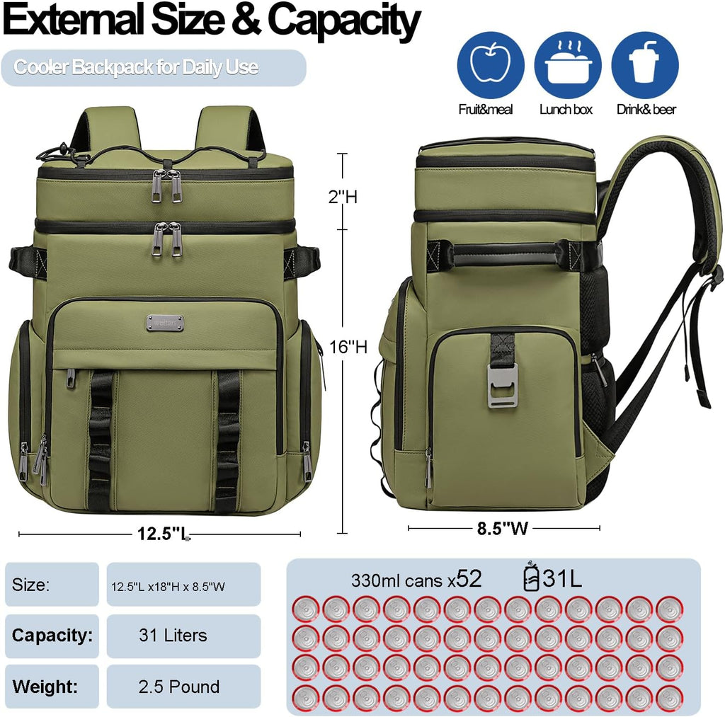 Weitars Insulated Cooler Backpack,Waterproof Soft Cooler Bag 31L/52 Can