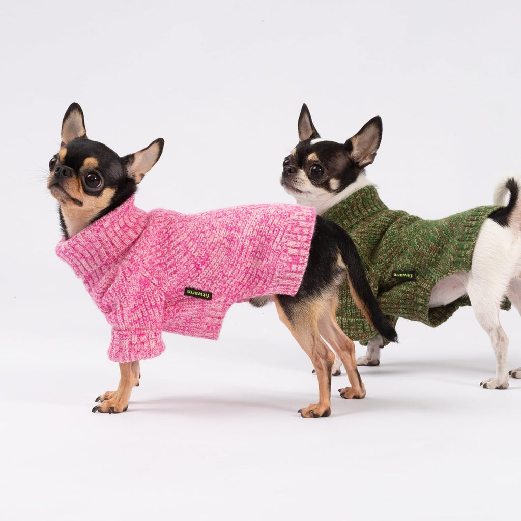 Fitwarm Knitted Turtleneck Dog Sweater, Cozy Dog Winter Clothes for Small Dogs Girl, Holiday Pet Outfit, Heather Pink, Medium