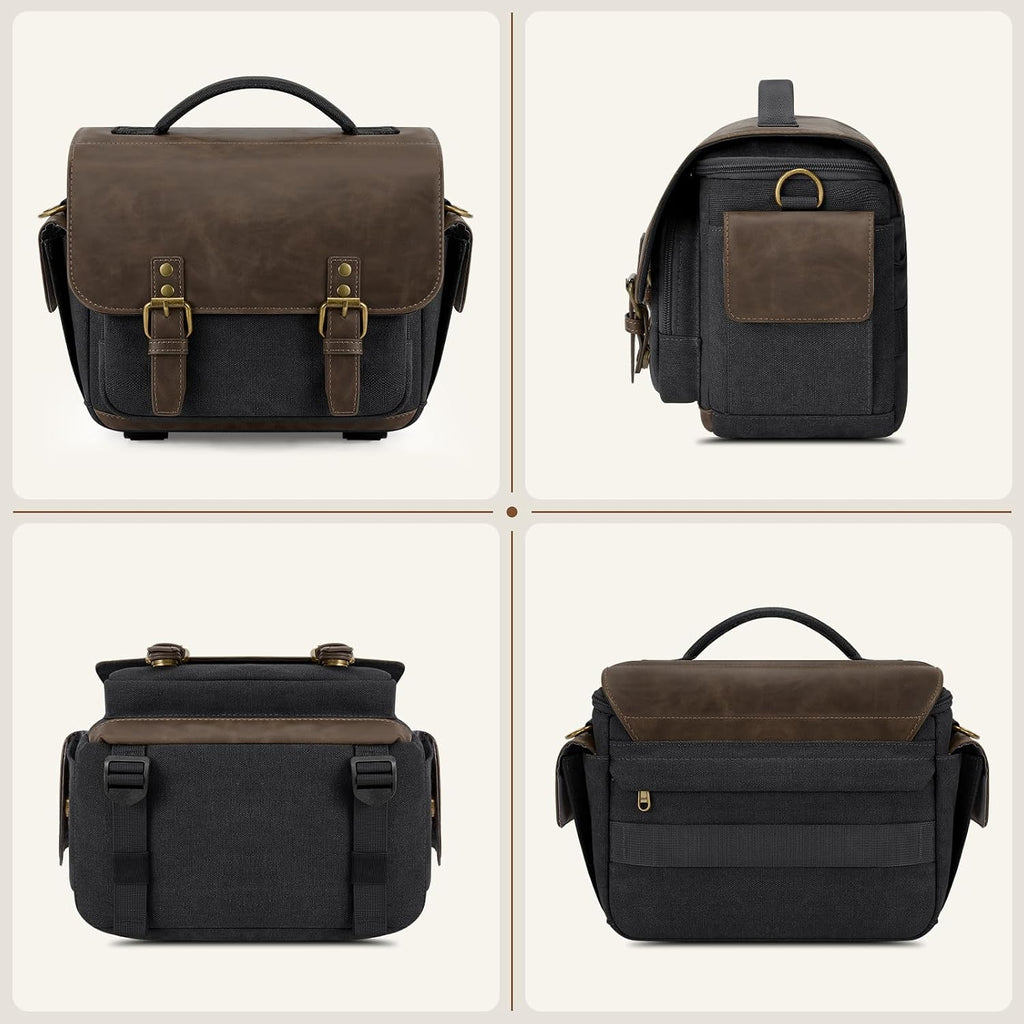 RAINSMORE Camera Bag, Vintage Canvas Camera Sling Bag Crossbody Camera Case