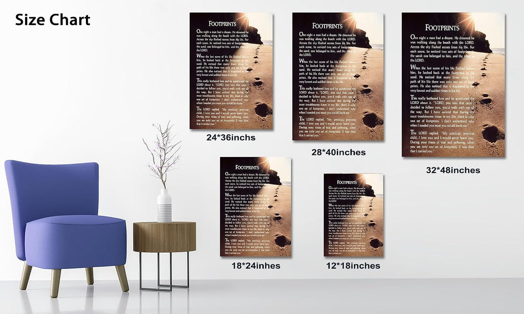 Footprints in the Sand Wall Art Decor, Footprints in the Sand Canvas Prints Wall Art, Inspirational Christian Poem Wall Poster Gift, Beach Picture Wall Art for Living Room Beach Office 24"Wx36"HInches