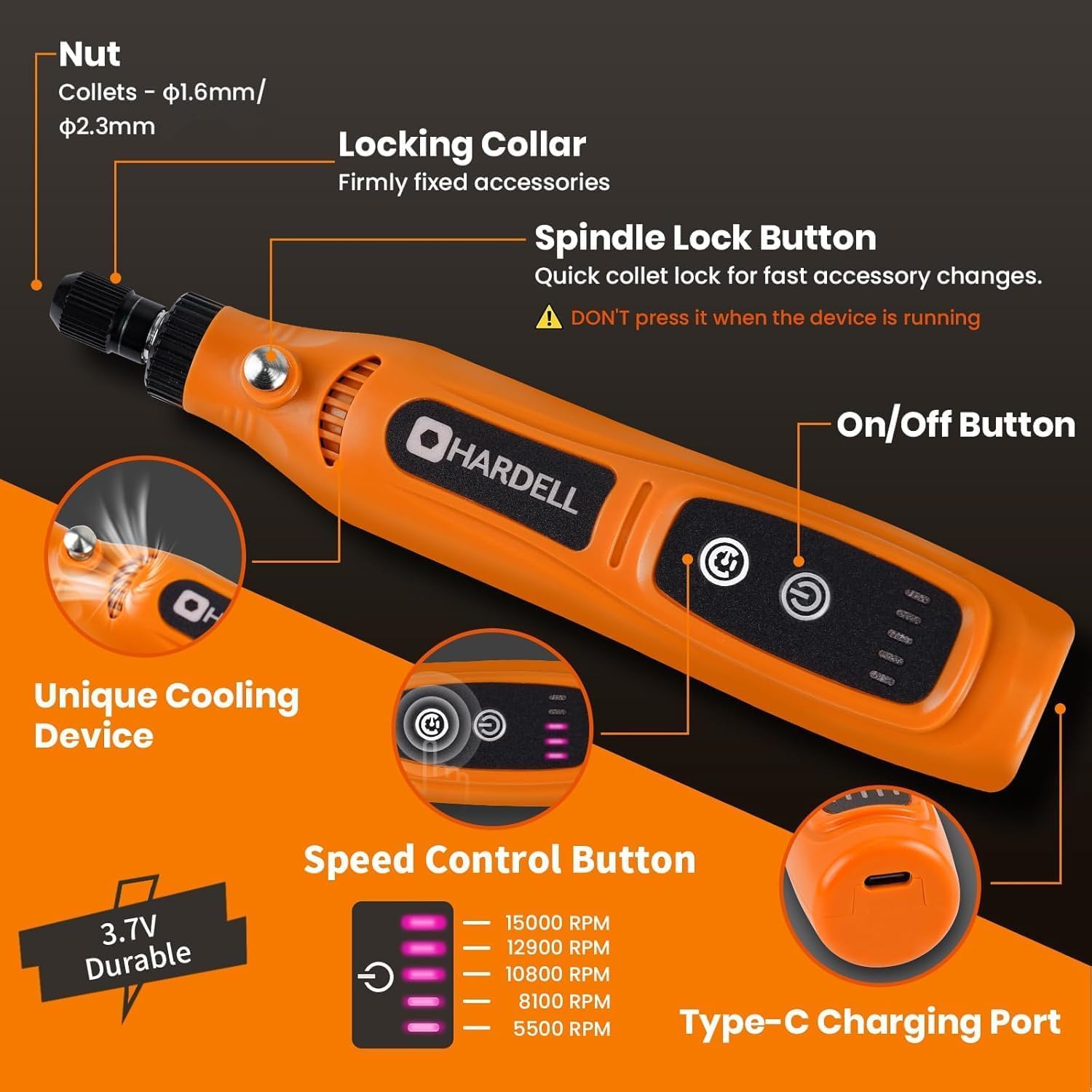 HARDELL Mini Cordless Rotary Tool,4V 5Speed 42pcs Mini Drill DIY Craft Tool