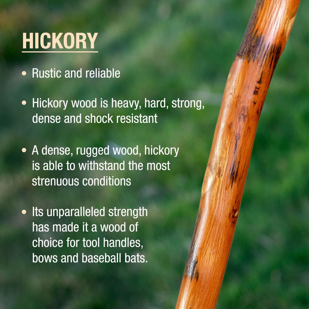 Brazos Rustic Wood Walking Stick, Hickory, Traditional Style Handle, for Men & Women, Made in The USA