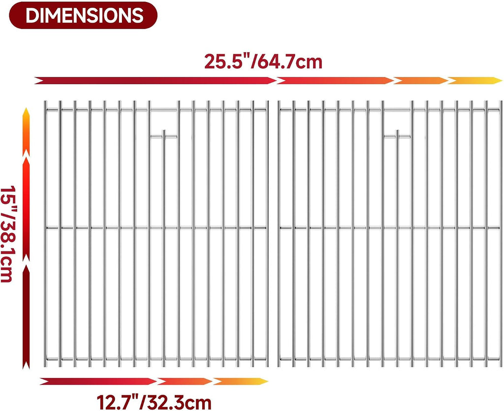 25.5" Wx15 D Grill Grates,Stainless Steel Charbroil Grill Replacement Parts,2Pack