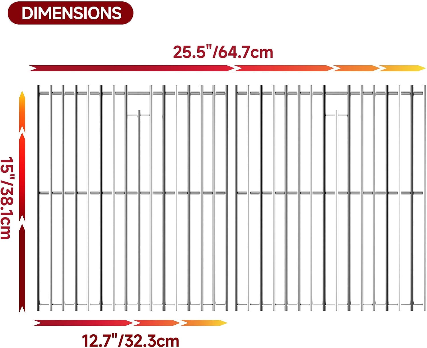 25.5" Wx15 D Grill Grates,Stainless Steel Charbroil Grill Replacement Parts,2Pack