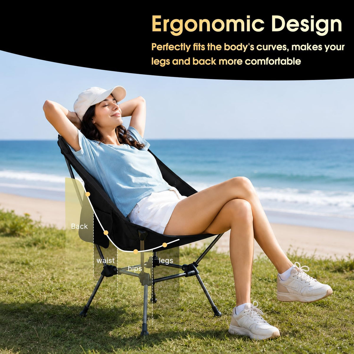 MOON LENCE Portable Camping Chair Plus, Larger & Roomier, Compact and Lightweight, Folding Chair for Backpacking Hiking Beach, Ultralight Camp Chair 330Lbs Capacity