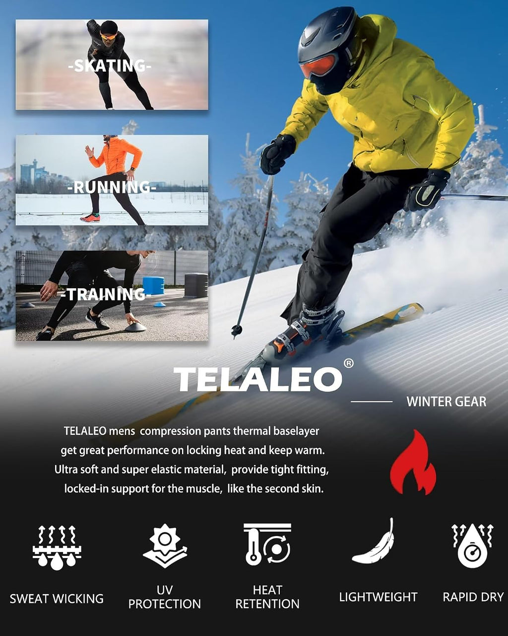 4 or 5 Pack Men's Thermal Compression Pants Fleece Lined Tights Leggings
