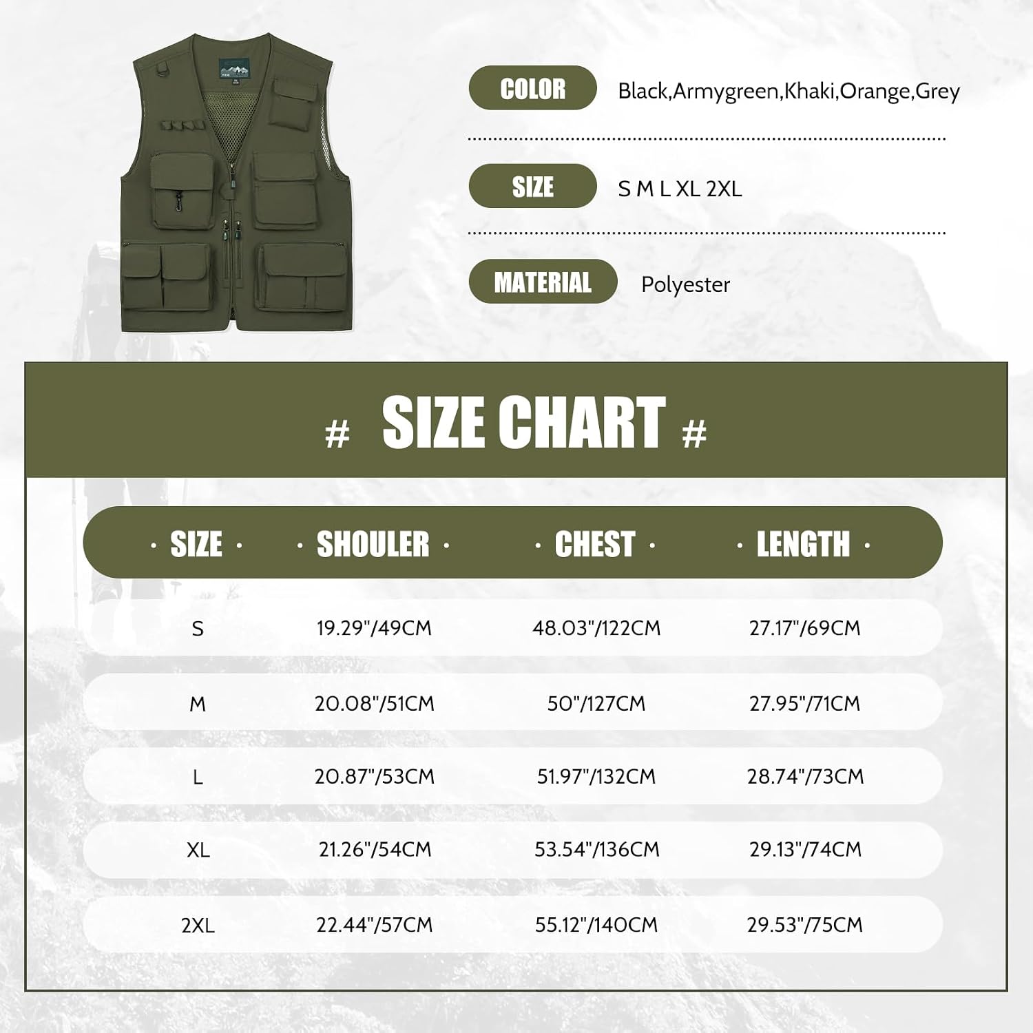 AOTORR Mens Outdoor Work Safari Cargo Photo Travel Fishing Vests for Men with Multi-pockets