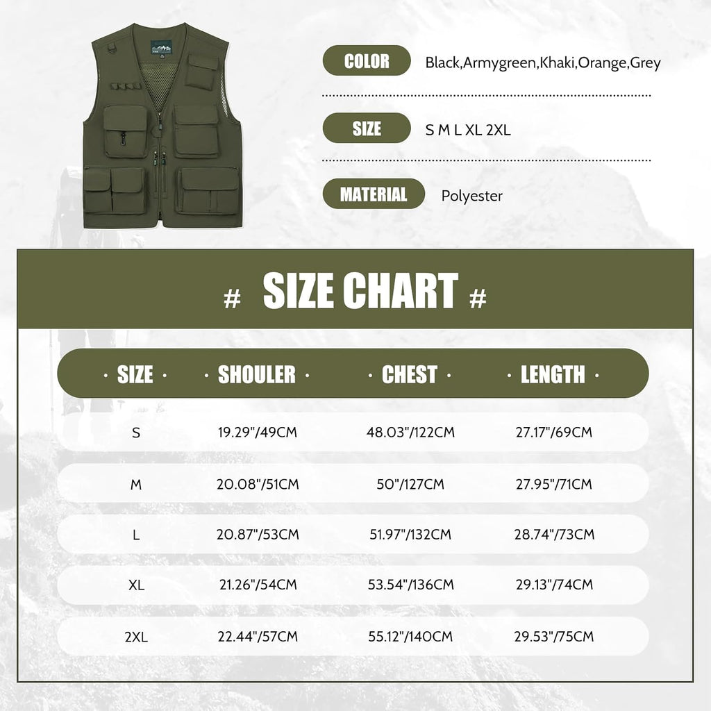 AOTORR Mens Outdoor Work Safari Cargo Photo Travel Fishing Vests for Men with Multi-pockets