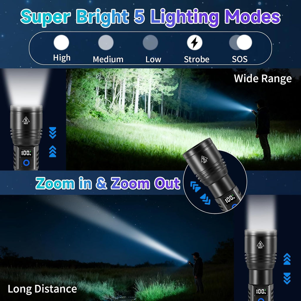 2Pack Rechargeable Flashlights High Lumens, Flash Light for Home
