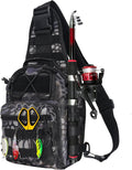 Fishing Backpack Small Fishing Tackle Storage Bag with 3 Methods of Carrying Large Capacity Sling Backpack for Outdoor Hiking Travel Hunting (Pythonskin Black)