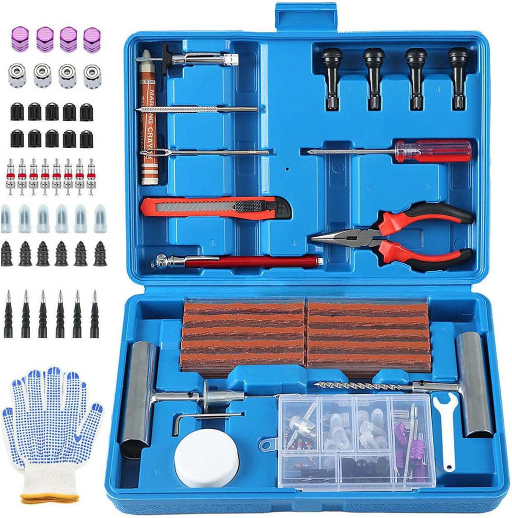 TILIBOTE Tire Repair Kit,117pcs Heavy Duty Tire Plug Kit,with Universal Tire Patch Kit to Plug Flats for Car/Motorcycle/Truck/Tractor/Trailer/RV/ATV