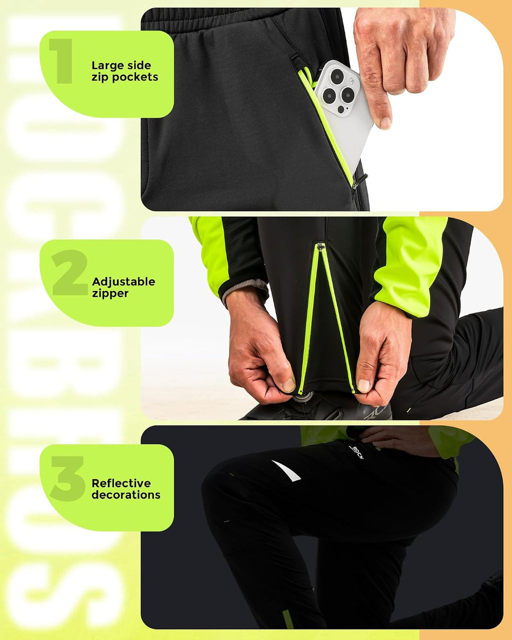ROCKBROS Men's Winter Cycling Pants Thermal Windproof Bike Tights