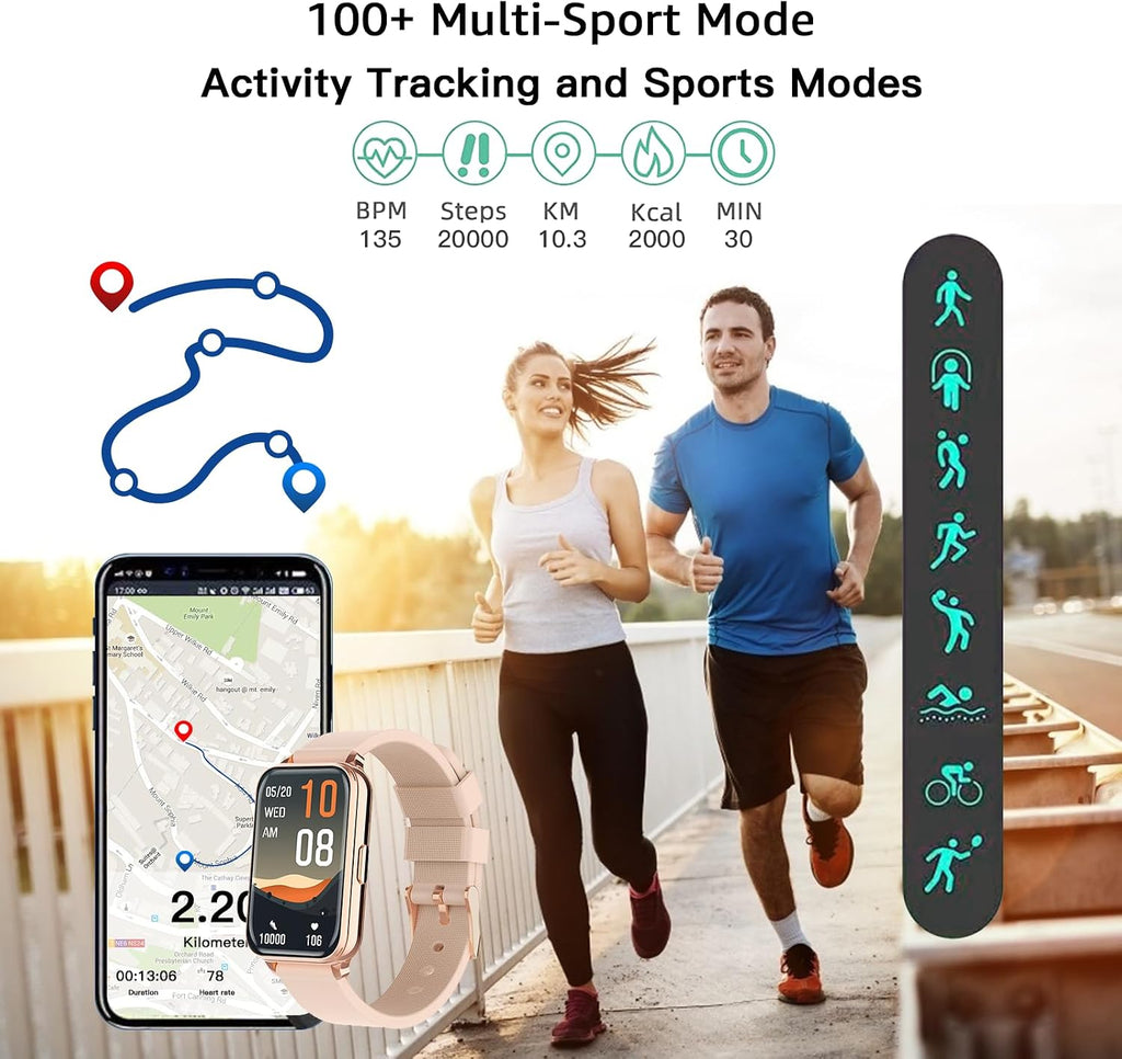 Smart Watch Fitness Tracker Make/Answer calls for Women Men with Heart Rate Blood Oxygen Sleep Monitor Sports Modes Step Calorie Counter IP68 Waterproof for Android Phones iPhone (Rectangle, Pink)