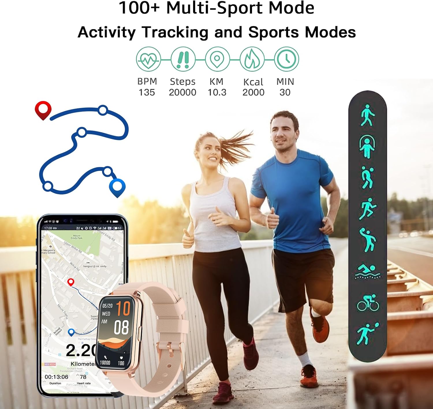 Smart Watch Fitness Tracker Make/Answer calls for Women Men with Heart Rate Blood Oxygen Sleep Monitor Sports Modes Step Calorie Counter IP68 Waterproof for Android Phones iPhone (Rectangle, Pink)
