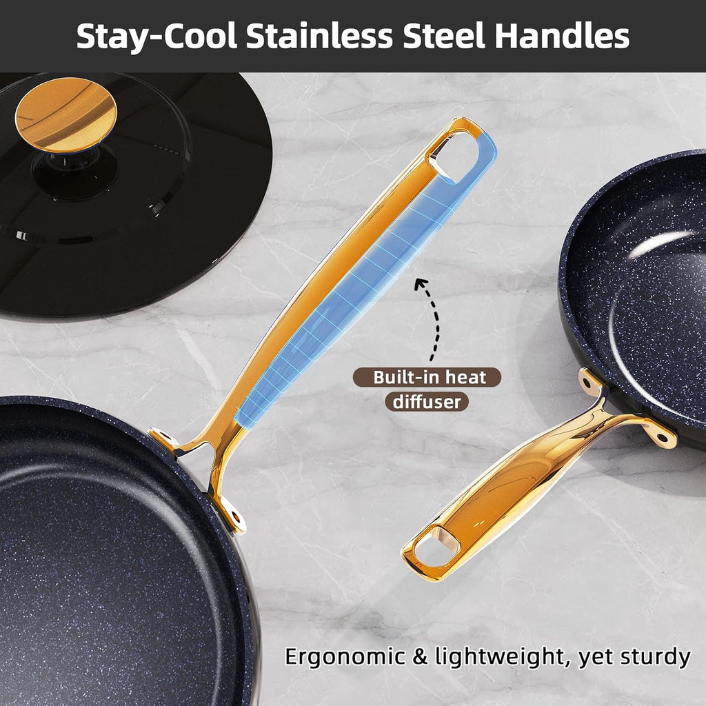 Nuwave Lux LE 13Pc Ceramic Cookware Set with Elegant Gold Handle, PFAS Free