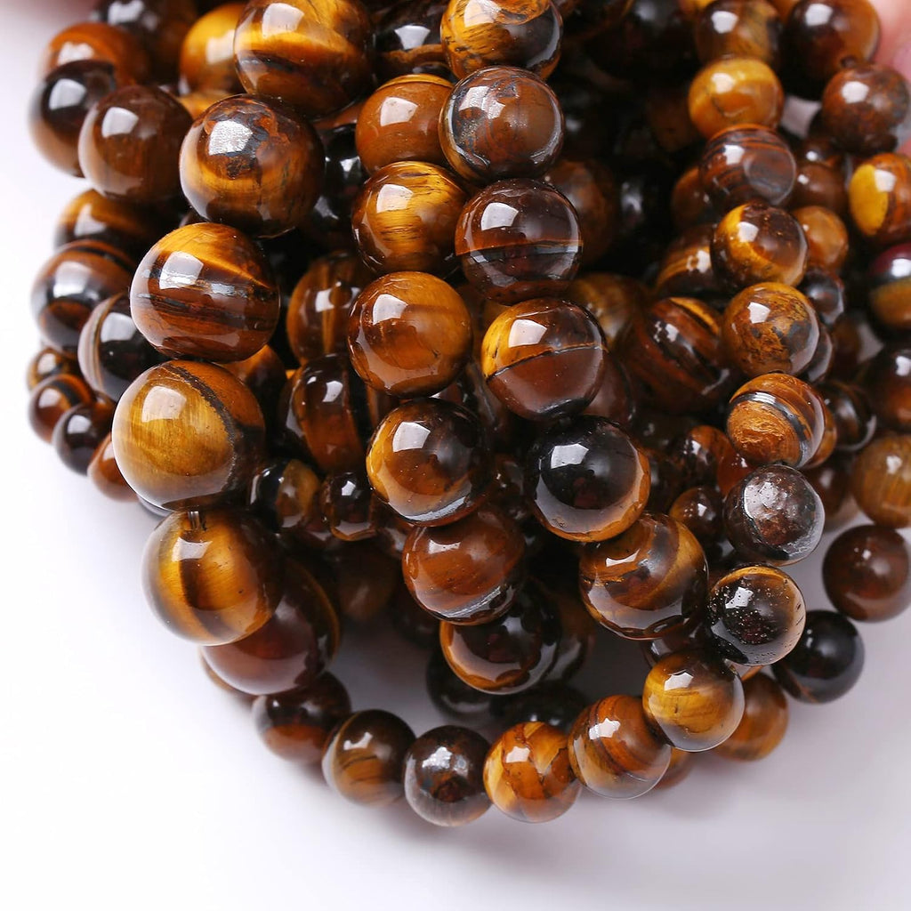 8MM 45PCS Natural Stone Yellow Tiger Eye Stone with Iron Mine Beads for Jewelry Making DIY Bracelet