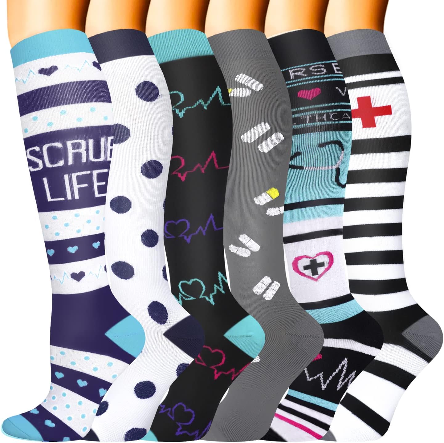 Sooverki Compression Socks for Women & Men 6 Pairs is Best Supportive Knee High Stockings for Circulation, Travel, Nurses