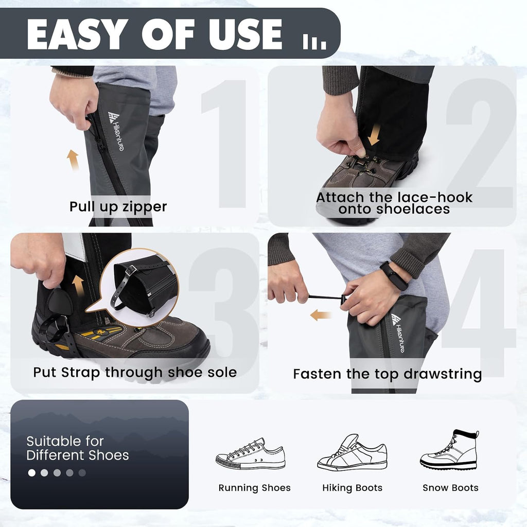 Hikenture Hiking Gaiters with Upgraded Zipper, Gators for Hiking Boots