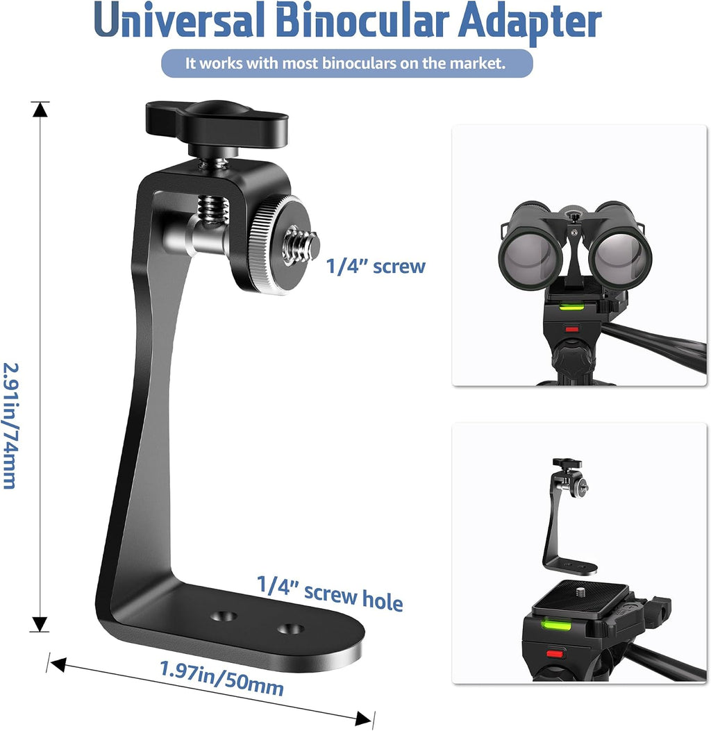 Binocular Tripod, 72” Spotting Scope Tripod Stand with Binocular Adapter and 2 QR Plates, Travel Camera Stand with Phone Holder/Carry Bag, Compatible with Binoculars/Spotting Scope/Camera/Phone