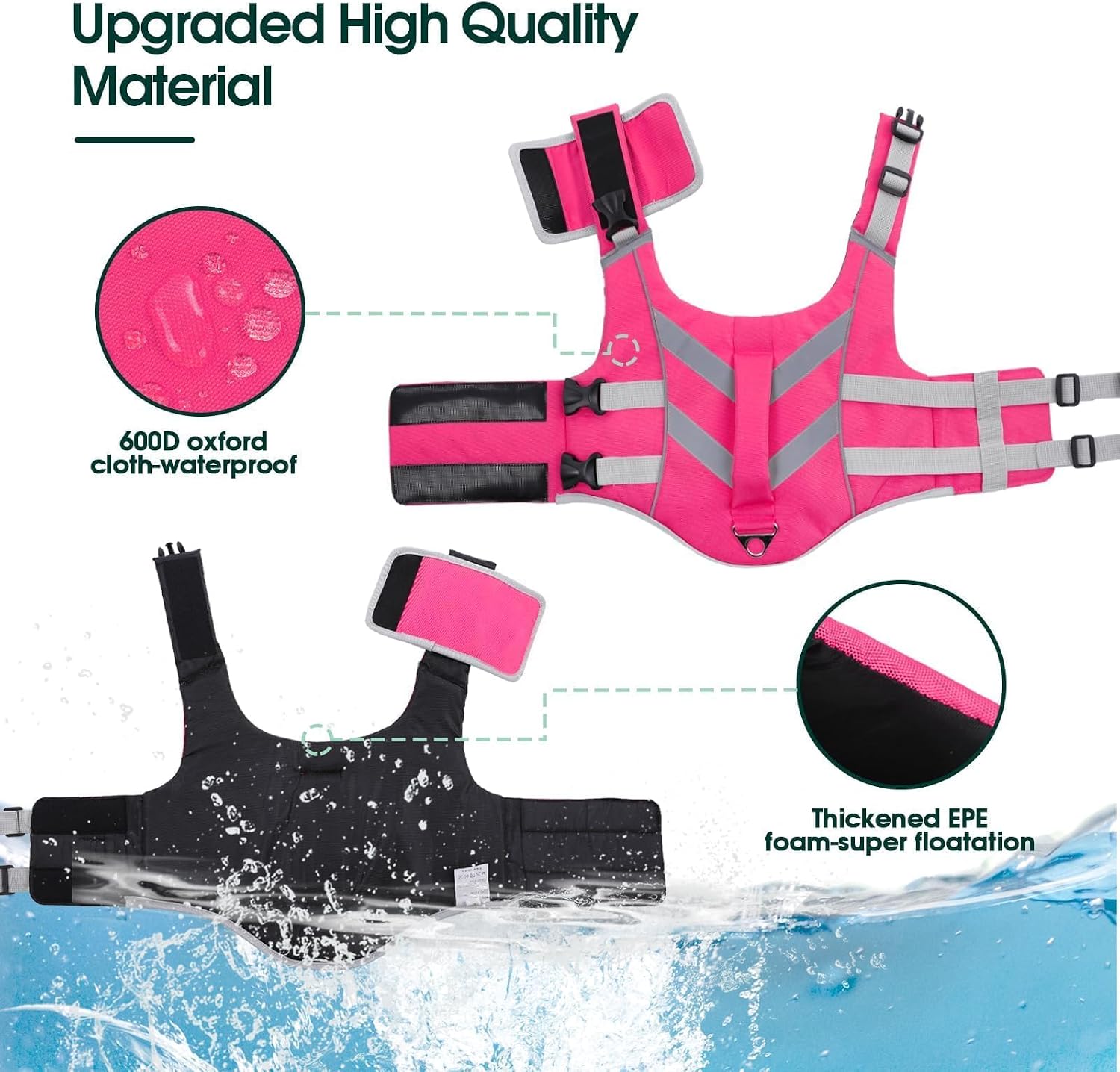 Kuoser Reflective Dog Life Jacket, Dog Life Vest for Swimming Boating