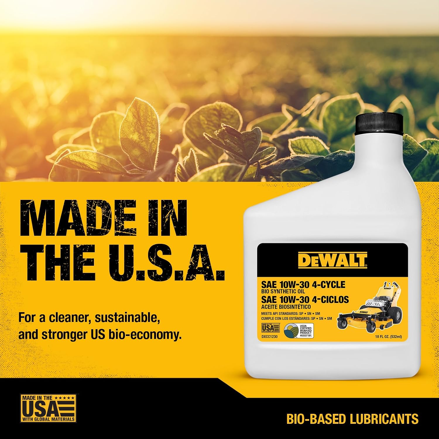 DEWALT Biosynthetic SAE 10W-30 Oil – 4-Cycle Engine Oil for Small Engines, Generators & Outdoor Power Equipment – Meets and Exceeds API SP – Extended Interval, Cold Start Protection – 18 oz
