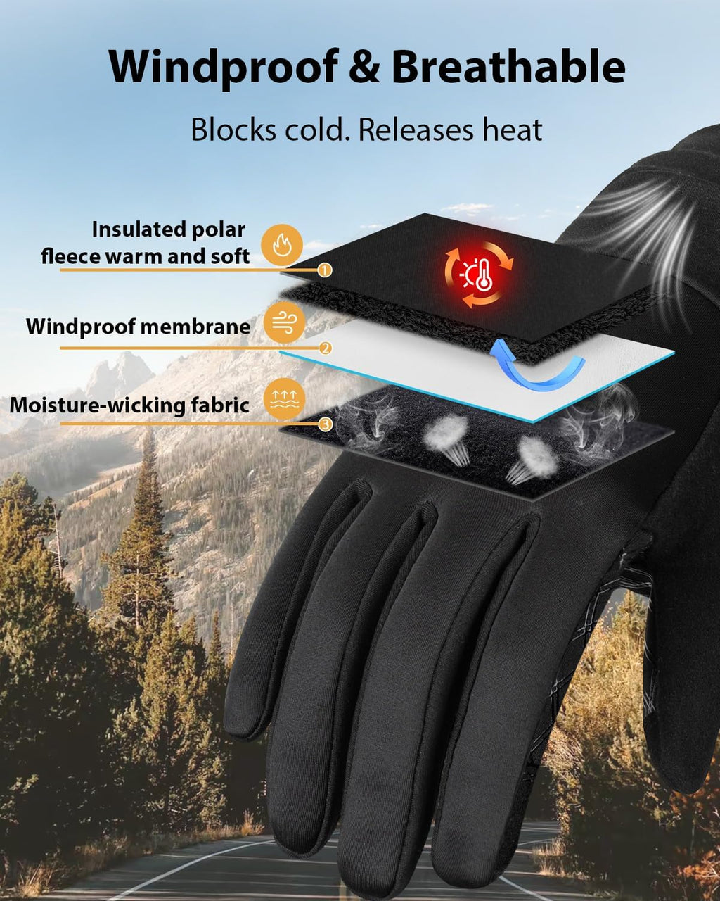 Running Winter Gloves with Watch Window, Warm Hiking Gloves for Men Women