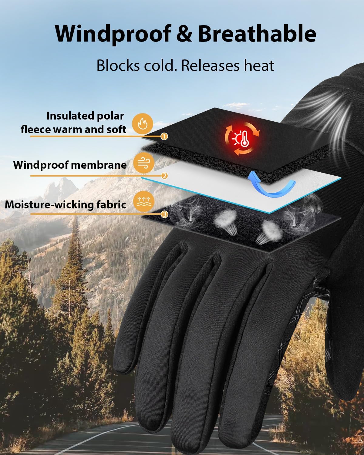 Running Winter Gloves with Watch Window, Warm Hiking Gloves for Men Women