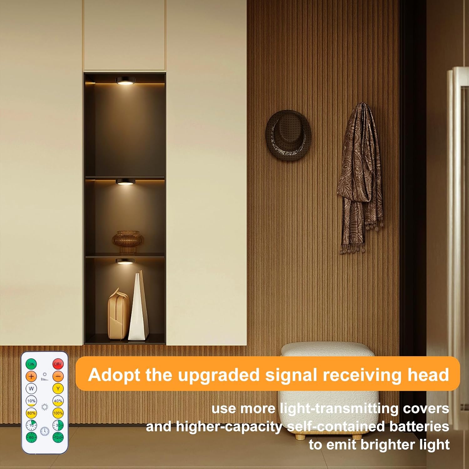 Puck Lights with Remote, Wireless LED Puck Light for Kitchen,Battery Operated Under Cabinet Lights, Under Counter Lighting Dimmable, Stick On Lights for Kitchen Shelf Counter Black (4pack)