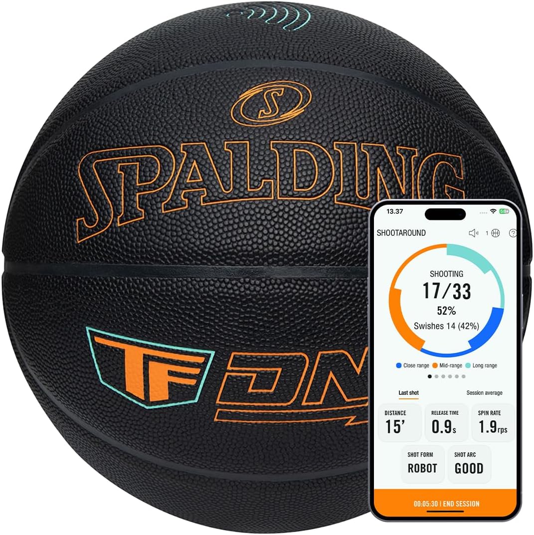 Spalding TF DNA Smart Basketball with Training App & 1-Year Subscription, Indoor/Outdoor Basketball, Tracks Shooting Performance & Training Metrics