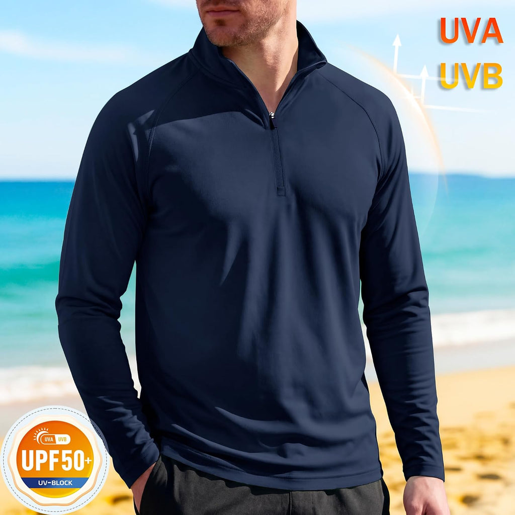 MAGCOMSEN Men's Long Sleeve Sun Shirts UPF 50+ Tees 1/4 Zip Fishing Running Rash Guard Athletic T-Shirts