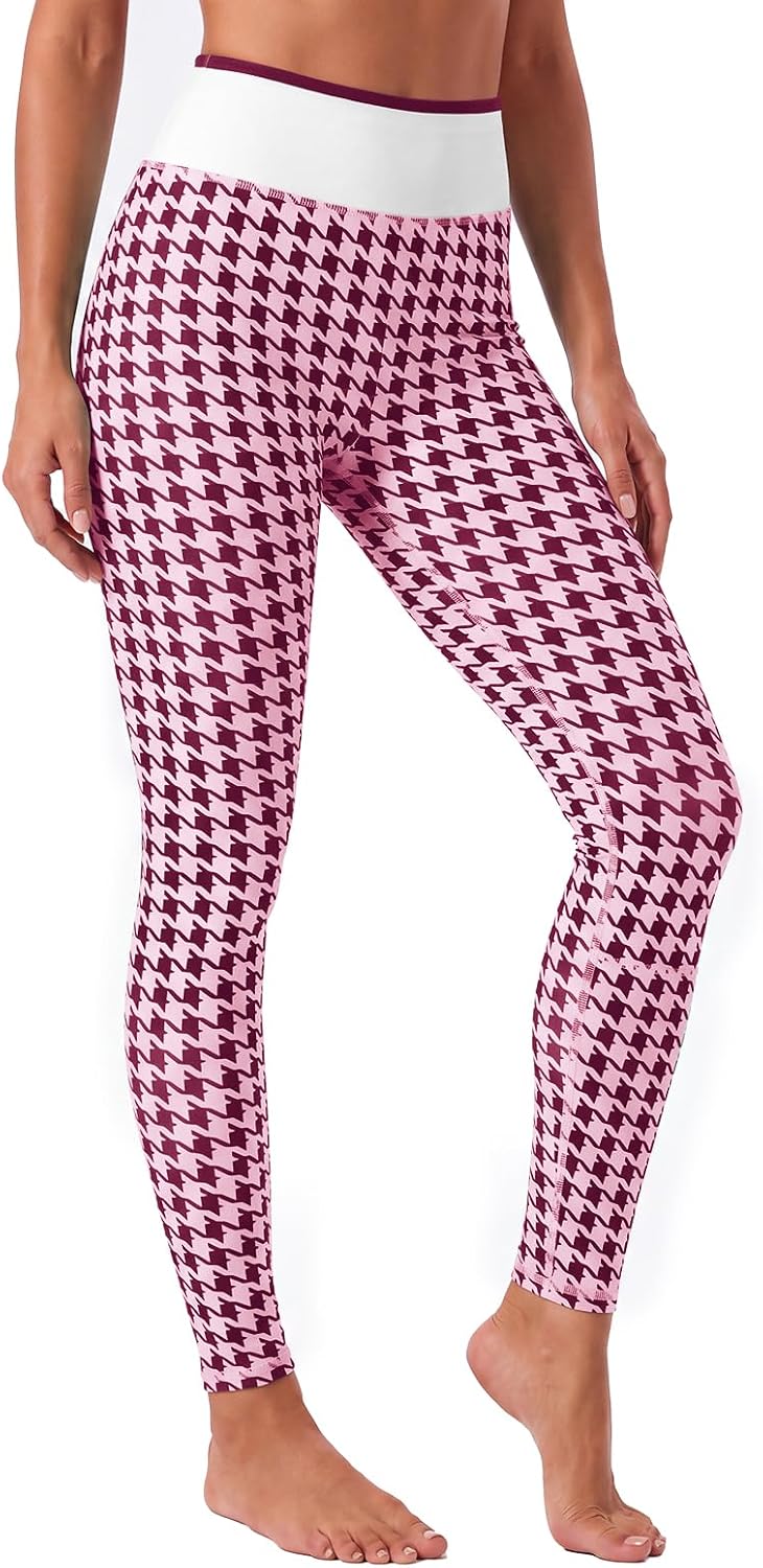 Aoysky Womens High Waist Houndstooth Leggings No Front Seam Yoga Pants