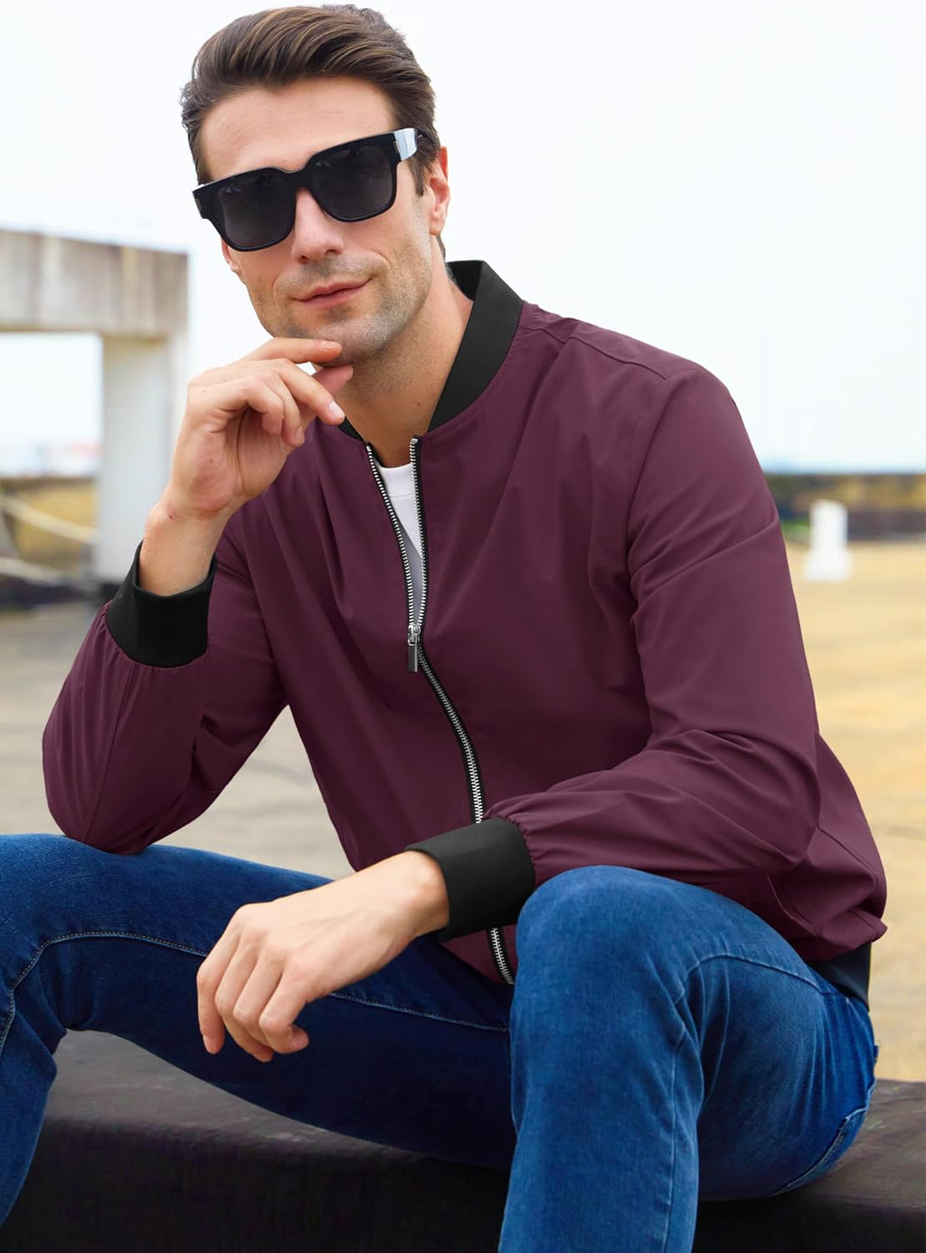 MAGCOMSEN Men's Bomber Jacket Lightweight Full Zip Windbreaker Jackets