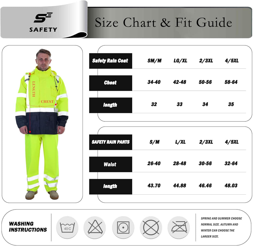 sesafety Hi Vis Rain Jacket, Rain Suits for Men Waterproof withBlack Bottom