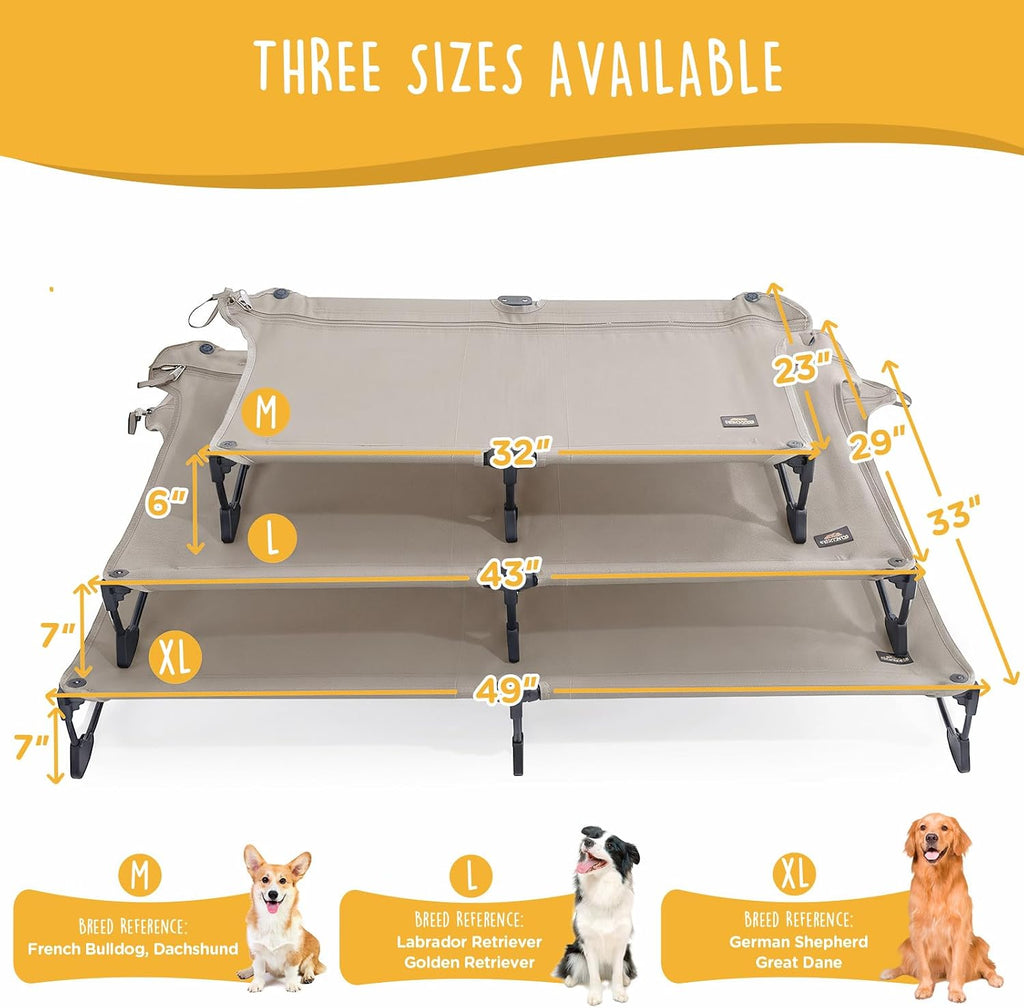 CANINE CANYON Upgraded Non-Slip Daisy Cot, Medium Foldable Elevated Dog Bed, Portable Raised Outdoor Folding Dog Cot for Camping/Home, Chew Proof Waterproof Heavy Duty Up to 160 Lbs, Brown, 32"x 23"