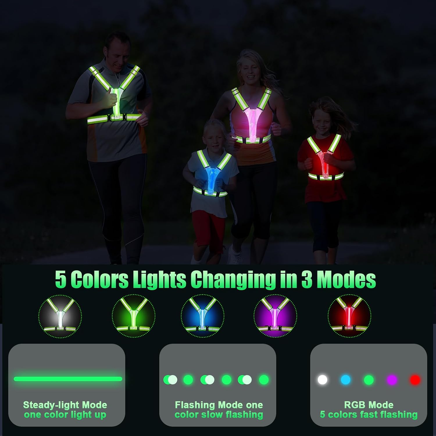 LED Reflective Vest Running Gear 5 Colors Light Up Reflective Running Vest