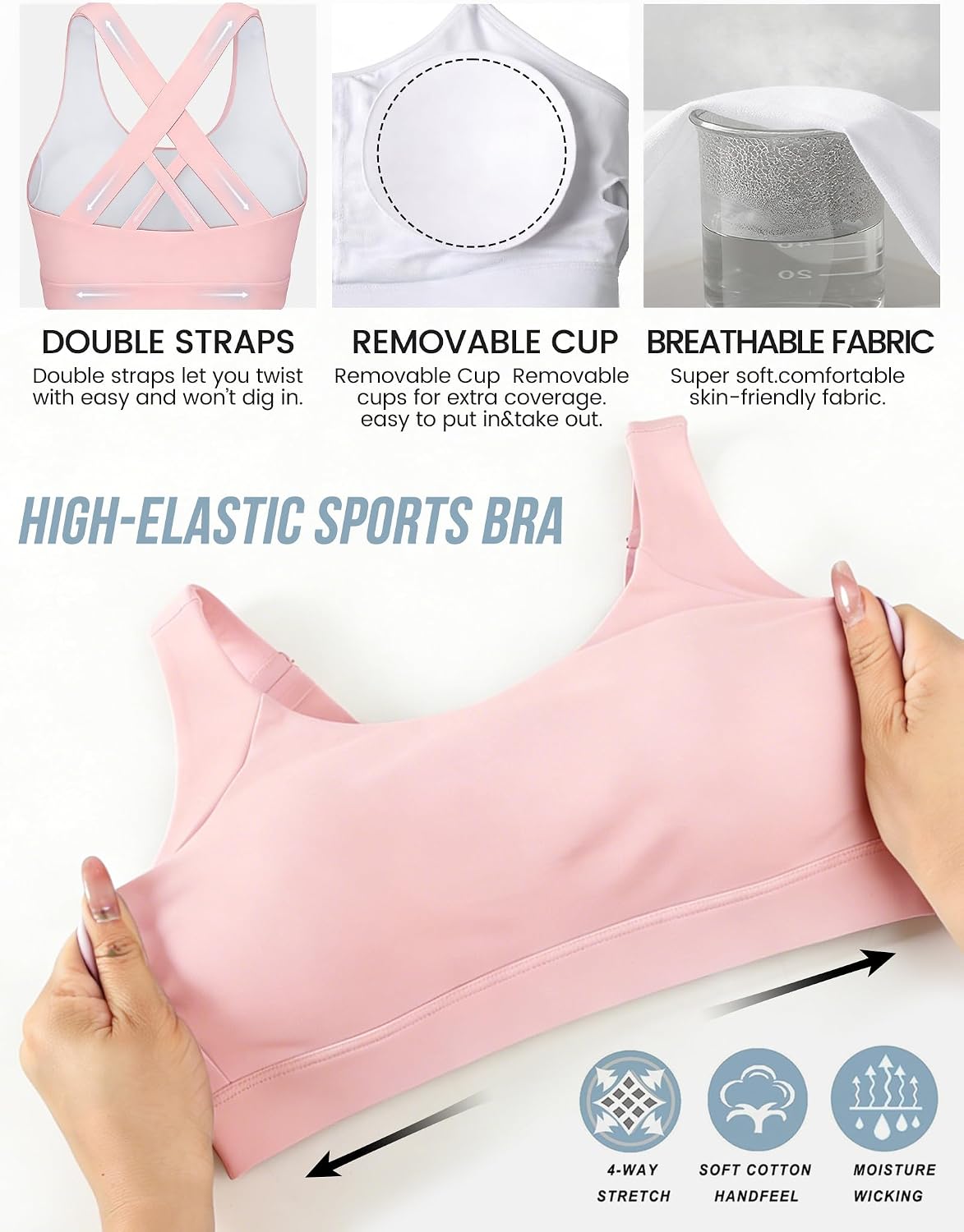 Buauty Sports Bra for Women, Criss Cross Back Medium Support Workout Bras with Removable Cups for Yoga Running Gym